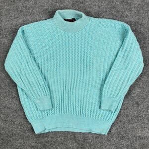 Bel Ami‎ Sweater Womens Size L Turquoise Blue Lurex Metallic Knit Mock Neck USA